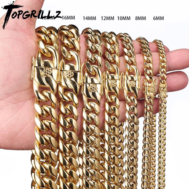 Cuban Link Chain 12Mm - TOPGRILLZ 스테인레스 스틸 골드 컬러 쿠바