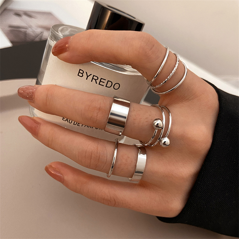 Vintage Punk Knuckle Rings Set - 금속 구슬 펑크 반지 세트 실버
