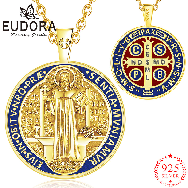 Cross Pendant Necklace Gold - 유도라 925 스털링 실버 세인트 베네딕트
