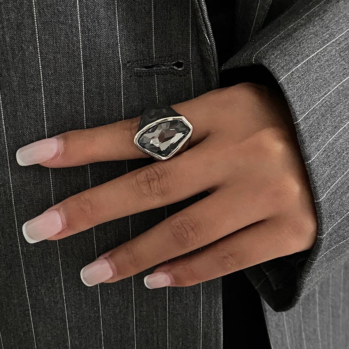Vintage Punk Knuckle Rings Set - 살리르콘 빈티지 블랙 아크릴 라인스톤 오픈