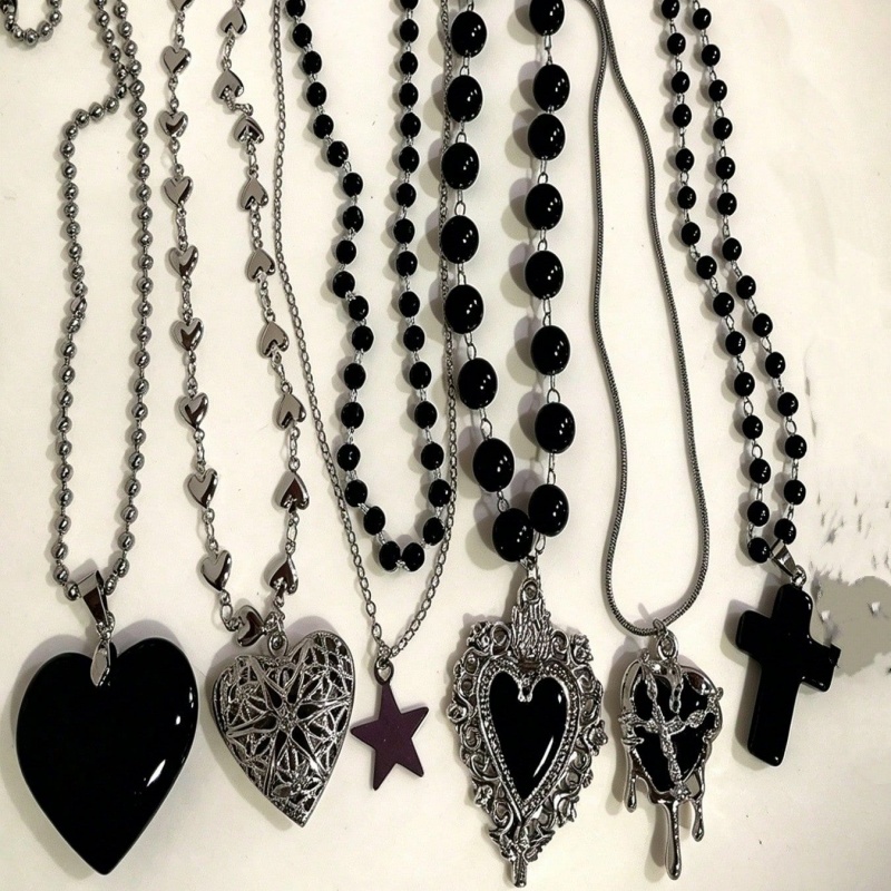 Layered Pendant Necklace Aesthetic - 6개 세트 고딕 레이어드 목걸이 세트