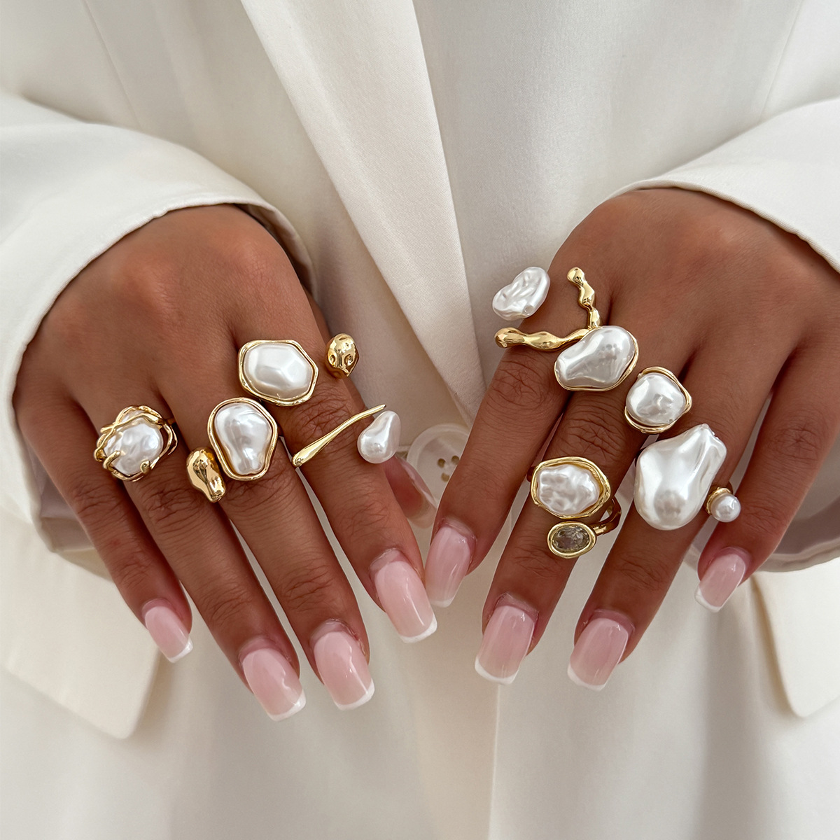 Vintage Punk Knuckle Rings Set - 7개 세트 골드 컬러 불규칙 모조