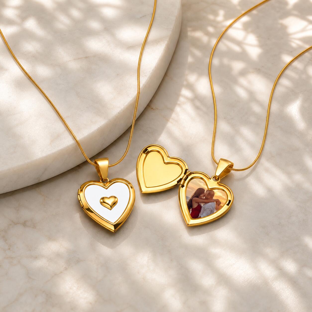 Heart Locket Necklace Photo - 맞춤형 사진 하트 로켓 목걸이, 금도금