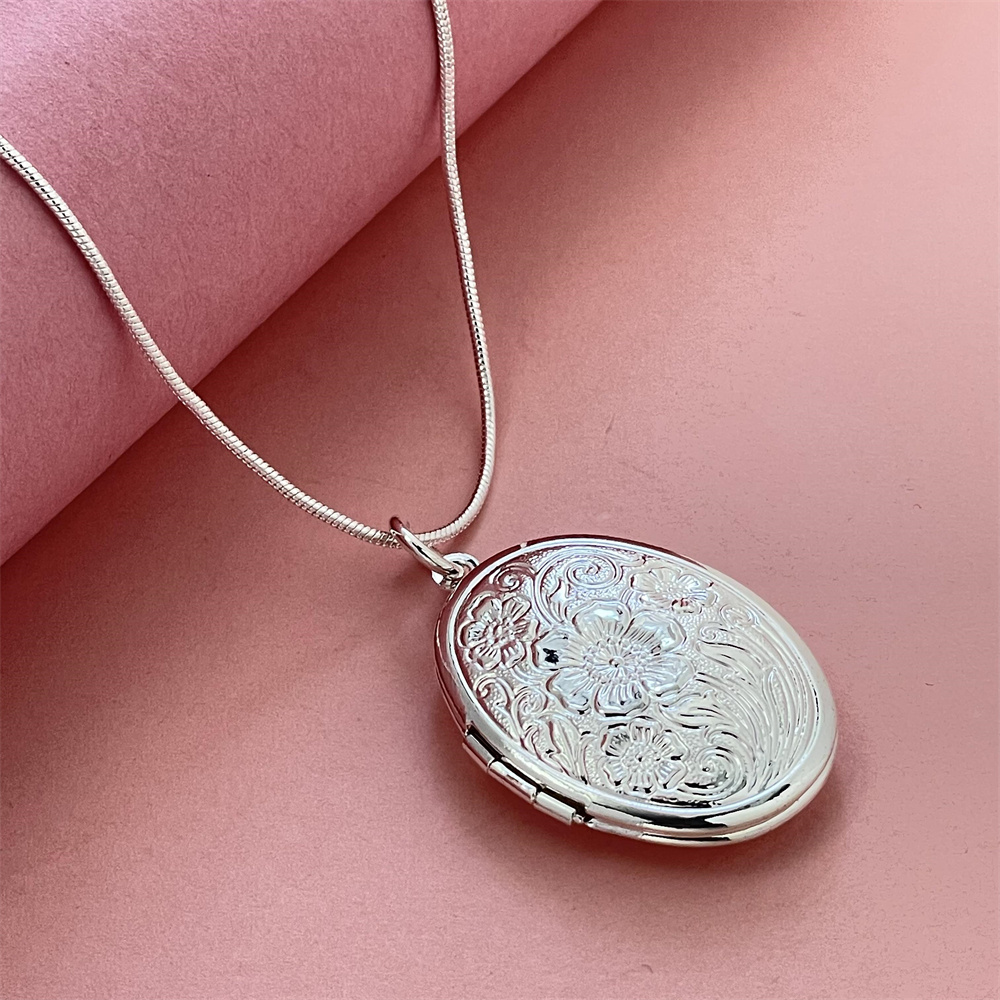 925 Sterling Silver Chain Necklace Men - 실버 뱀 목걸이 타원형 사진 프레임