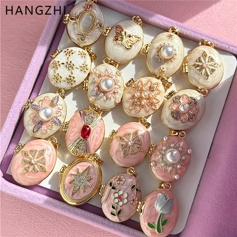 Heart Locket Necklace Photo - HangZhi 에나멜 로맨틱 핑크 화이트 진주