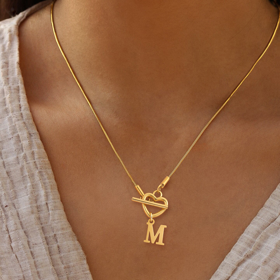 Initial Letter Necklace 18K Gold - 패션 A-Z 이니셜 하트 펜던트 목걸이