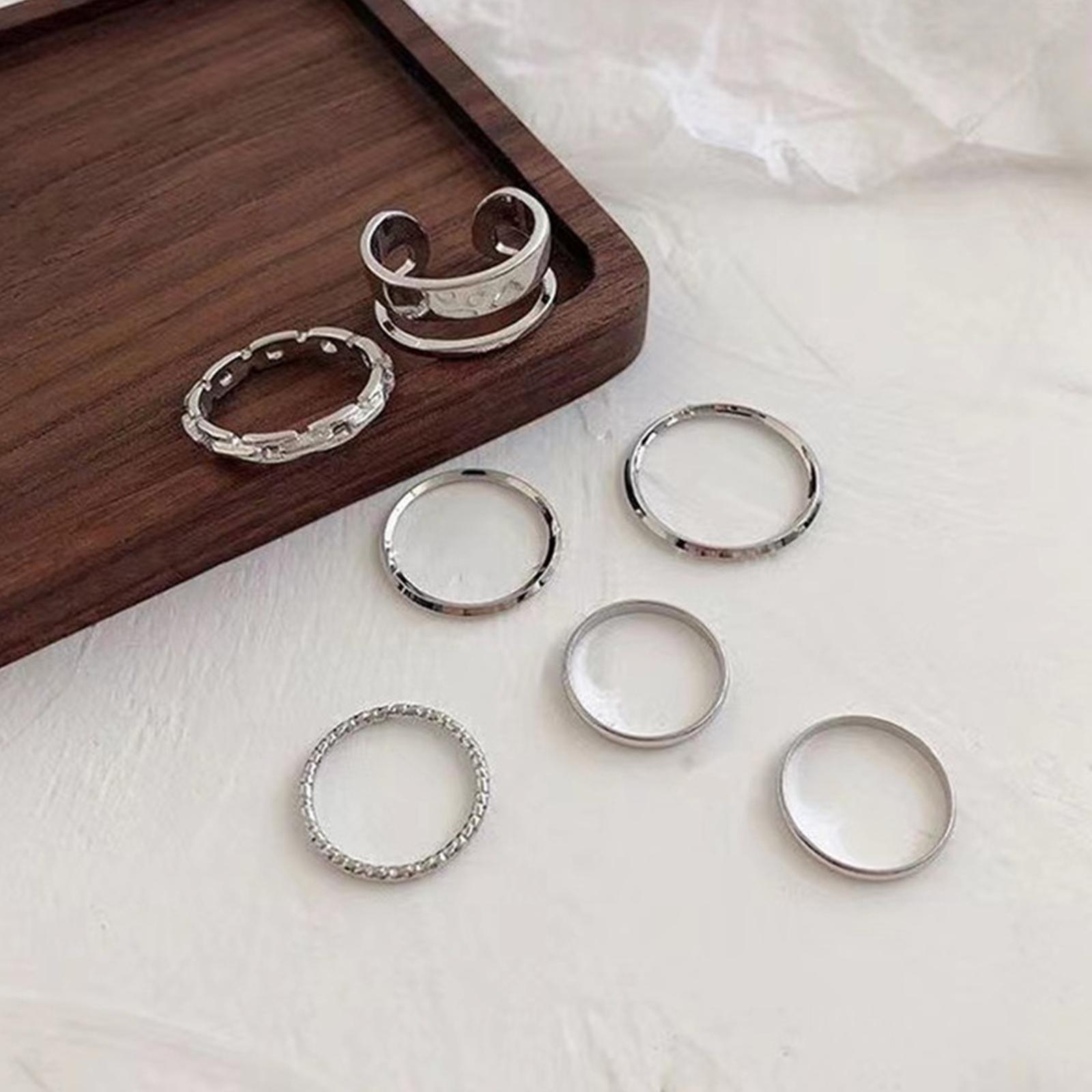 Vintage Punk Knuckle Rings Set - 여성용 힙합 반지 세트 빈티지 실버
