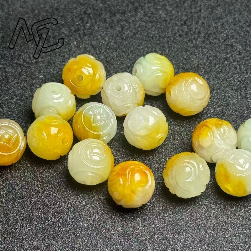 5pcs 천연 노란색 에메랄드 옥 원형 구슬 DIY 팔 - Bracelets 리뷰 및 가격