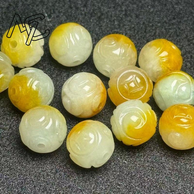 5pcs 천연 노란색 에메랄드 옥 원형 구슬 DIY 팔 - Bracelets 리뷰 및 가격