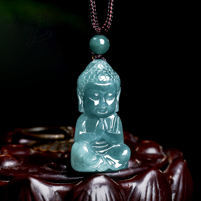 천연 진짜 에메랄드 옥 블루 워터 베이비 부처 펜던트  - Necklaces 리뷰 및 가격