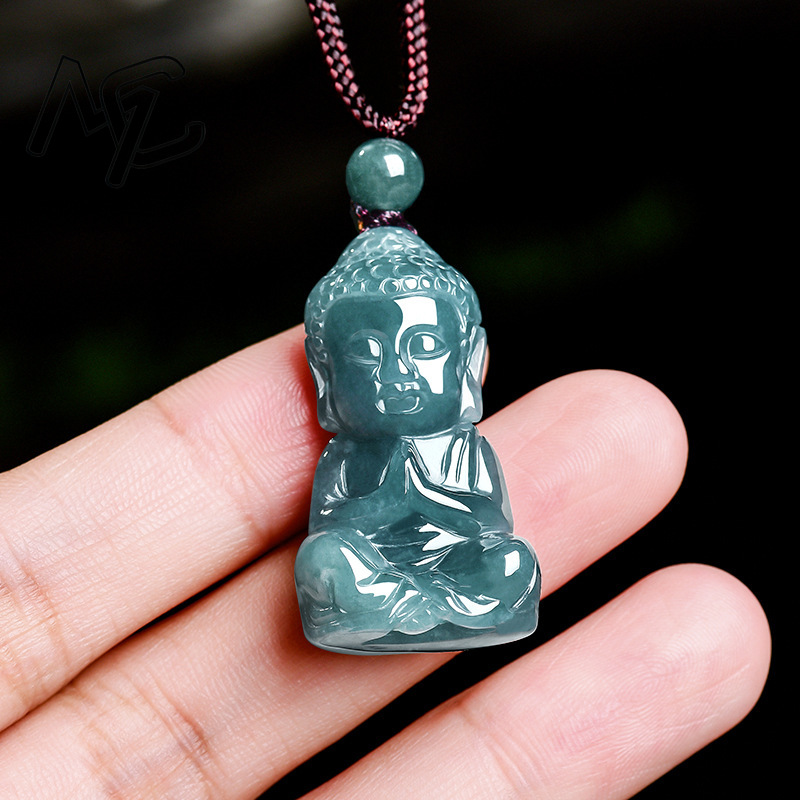 천연 진짜 에메랄드 옥 블루 워터 베이비 부처 펜던트  - Necklaces 리뷰 및 가격