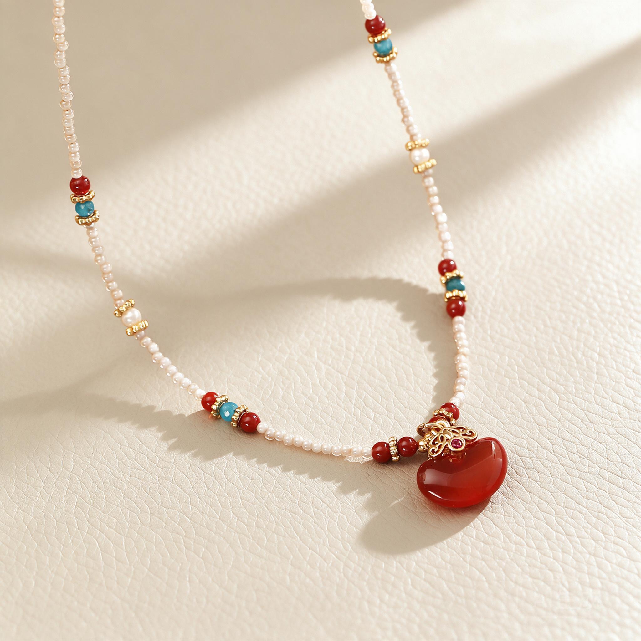 새로운 중국 스타일의 천연 레드 아게이트 아카시아 콩  - Pearl Choker Necklace Vintage 리뷰 및 가격