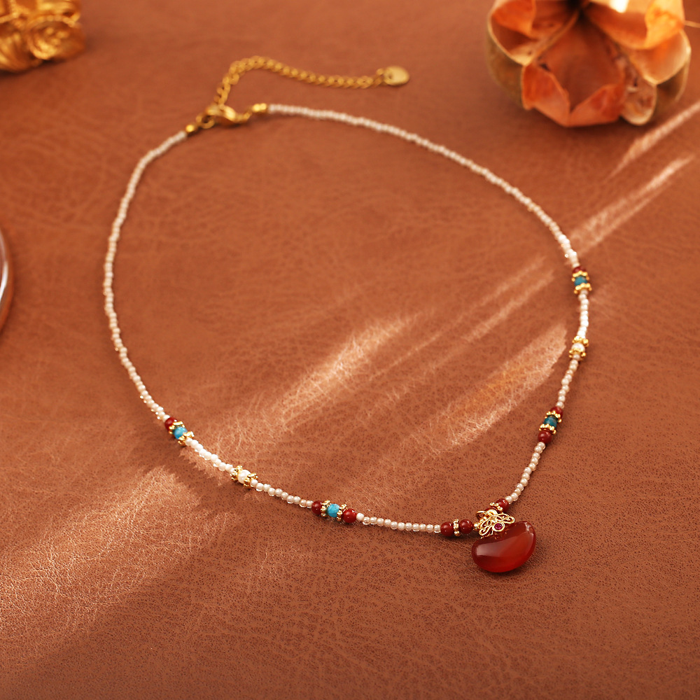 새로운 중국 스타일의 천연 레드 아게이트 아카시아 콩  - Pearl Choker Necklace Vintage 리뷰 및 가격
