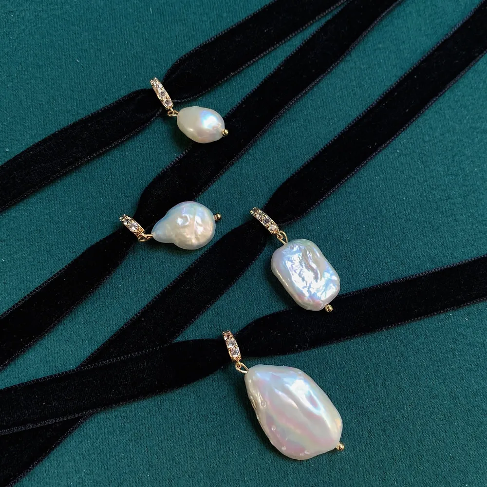 여성용 블랙 벨벳 리본 초커, 불규칙 물방울 사각형,  - Pearl Choker Necklace Vintage 리뷰 및 가격