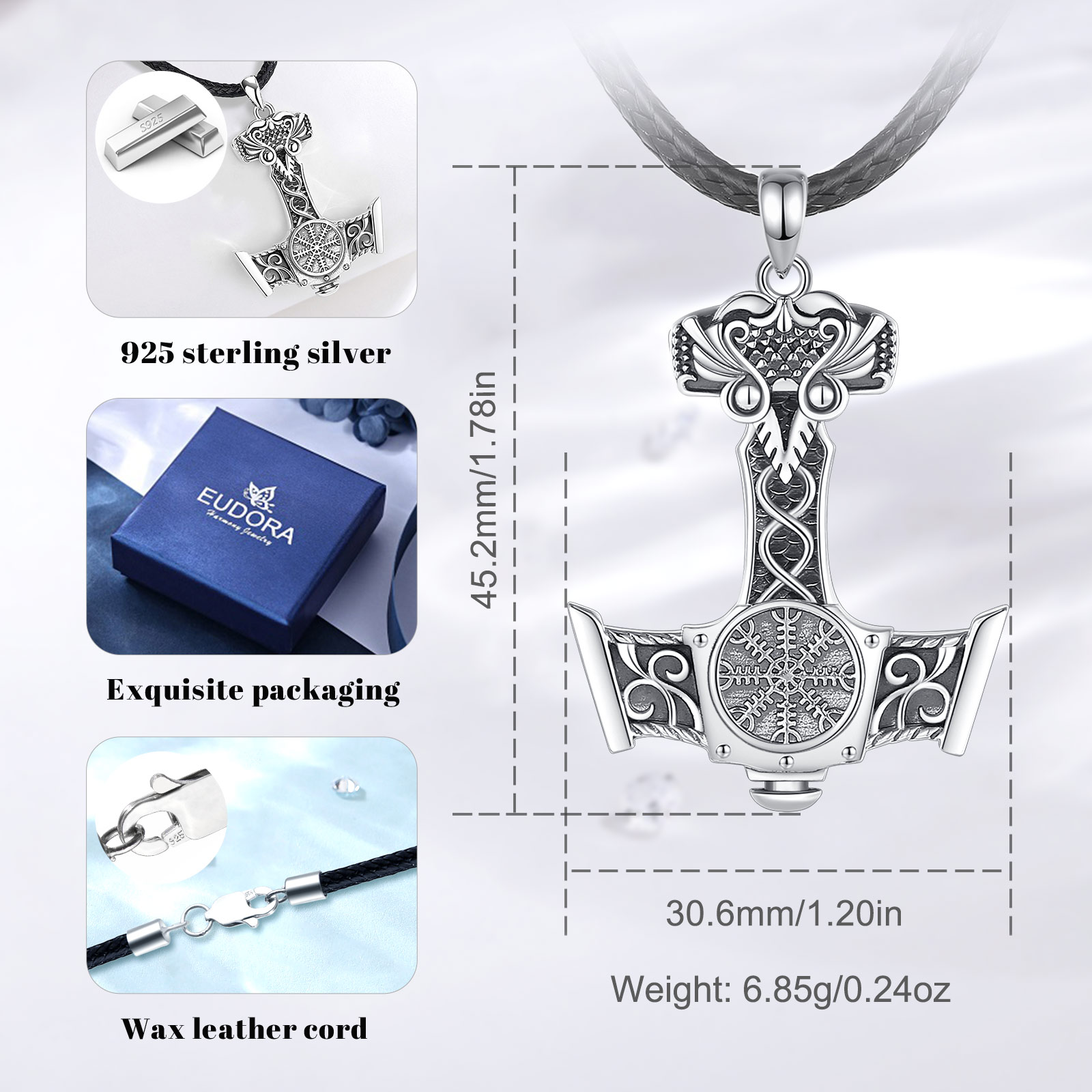유도라 925 스털링 실버 노르웨이 바이킹 토르의 망치 - 925 Sterling Silver Chain Necklace Men 리뷰 및 가격