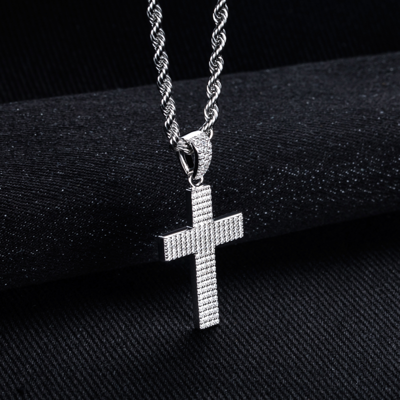 모산랩퍼 모이사나이트 블링 크로스 펜던트 아이스드 아웃 - 925 Sterling Silver Chain Necklace Men 리뷰 및 가격