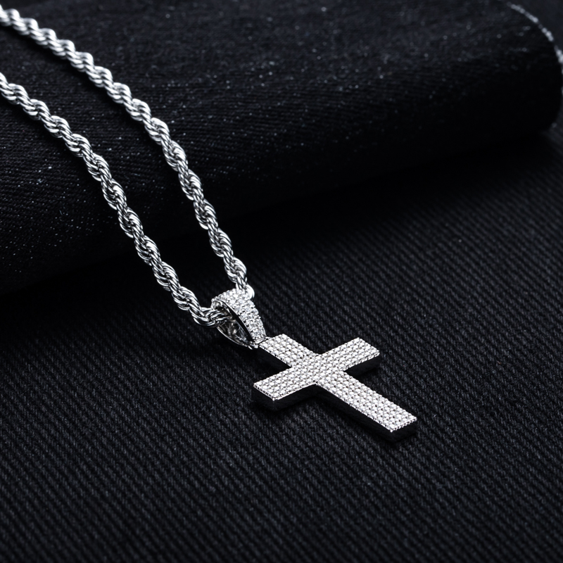 모산랩퍼 모이사나이트 블링 크로스 펜던트 아이스드 아웃 - 925 Sterling Silver Chain Necklace Men 리뷰 및 가격