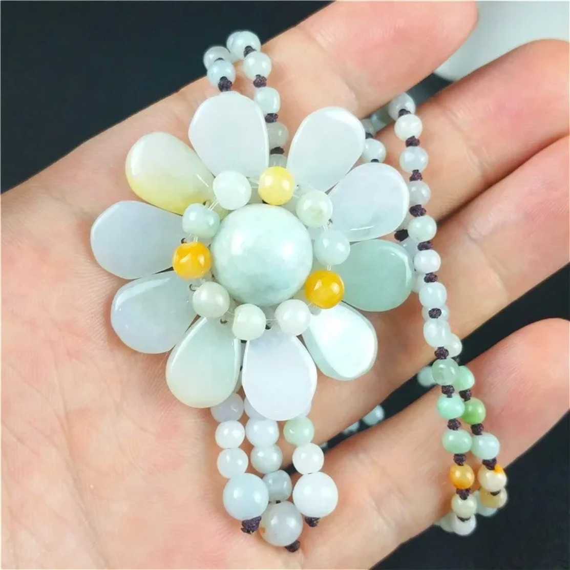 인증 버마어 옥 해바라기 펜던트 경옥 에메랄드 비즈 목 - Necklaces 리뷰 및 가격