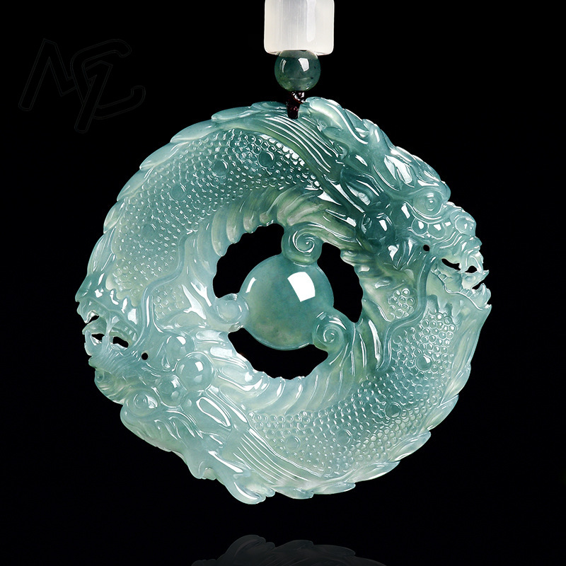 천연 진짜 에메랄드 블루 워터 제이드 더블 드래곤 브랜 - Necklaces 리뷰 및 가격
