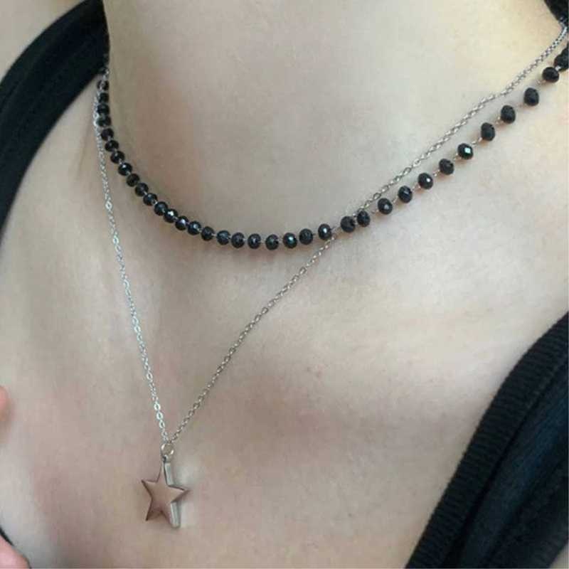 6개 세트 고딕 레이어드 목걸이 세트 블랙 솔리드 속이 - Layered Pendant Necklace Aesthetic 리뷰 및 가격