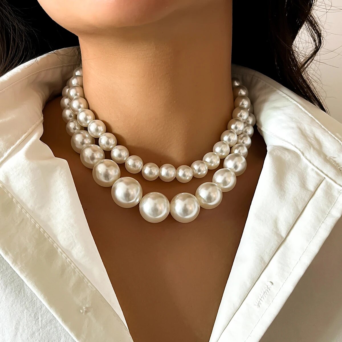 2 개/대 여성을위한 과장된 큰 모조 진주 쇄골 체인  - Pearl Choker Necklace Vintage 리뷰 및 가격