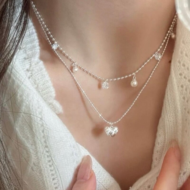 이중 레이어 실버 비즈 초커, 작은 하트 펜던트 목걸이 - Layered Pendant Necklace Aesthetic 리뷰 및 가격