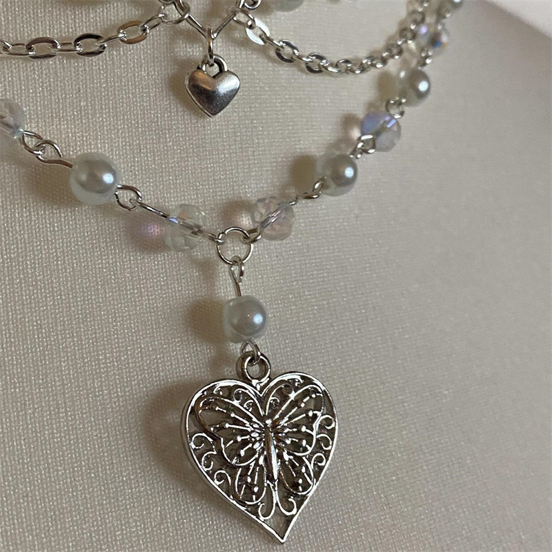 여자를위한 나비 하트 진주 목걸이 여자 패션 빈티지 고 - Pearl Choker Necklace Vintage 리뷰 및 가격