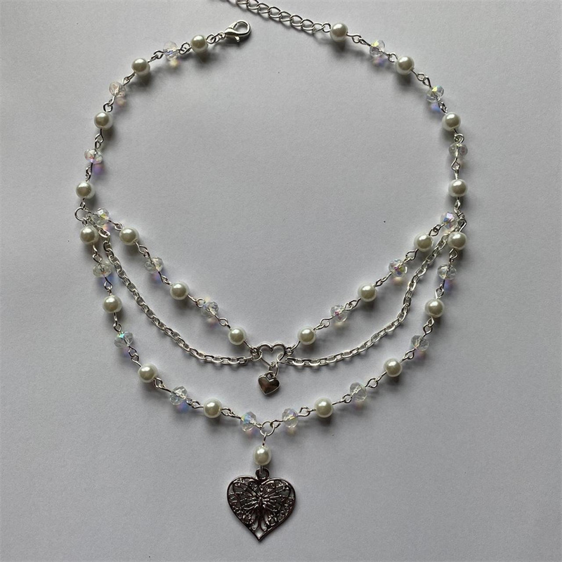 여자를위한 나비 하트 진주 목걸이 여자 패션 빈티지 고 - Pearl Choker Necklace Vintage 리뷰 및 가격