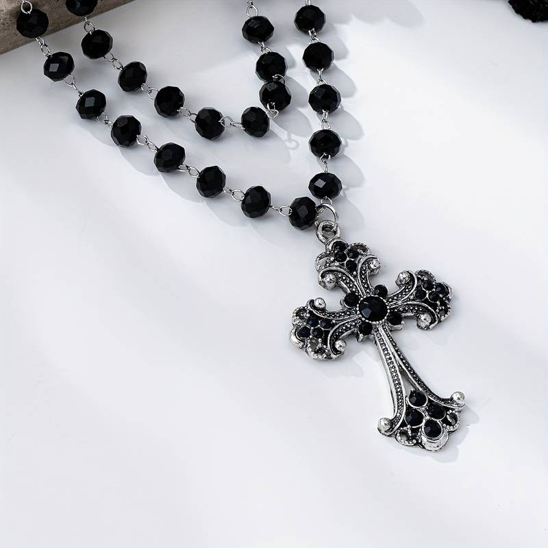 Y2K 그런지 고딕 레이어드 크로스 목걸이 - 블랙 비 - Layered Pendant Necklace Aesthetic 리뷰 및 가격