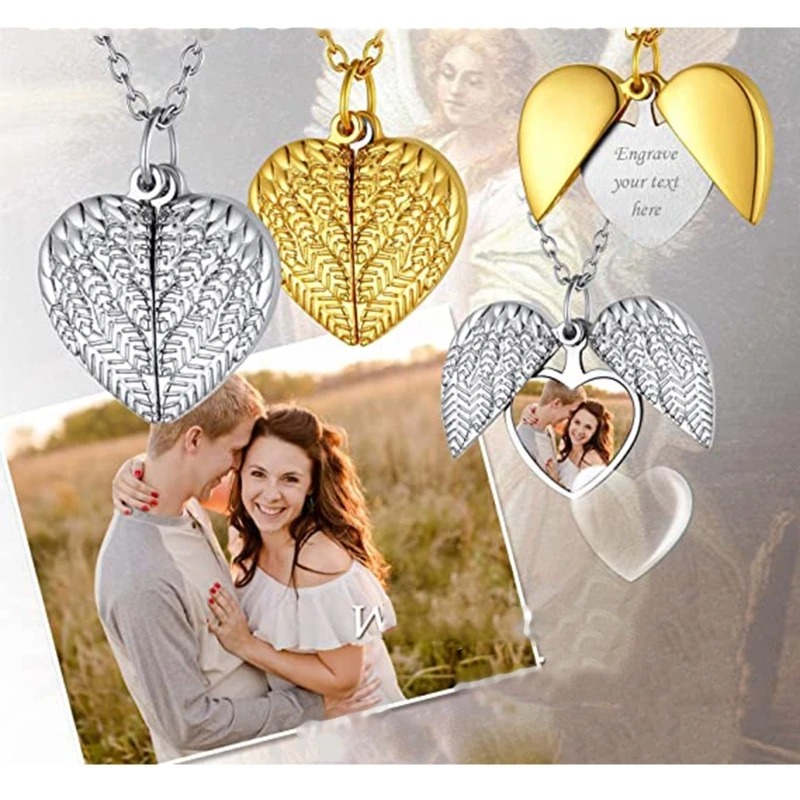 맞춤 사진 하트 로켓 목걸이 개인 맞춤 사진 천사 날개 - Heart Locket Necklace Photo 리뷰 및 가격