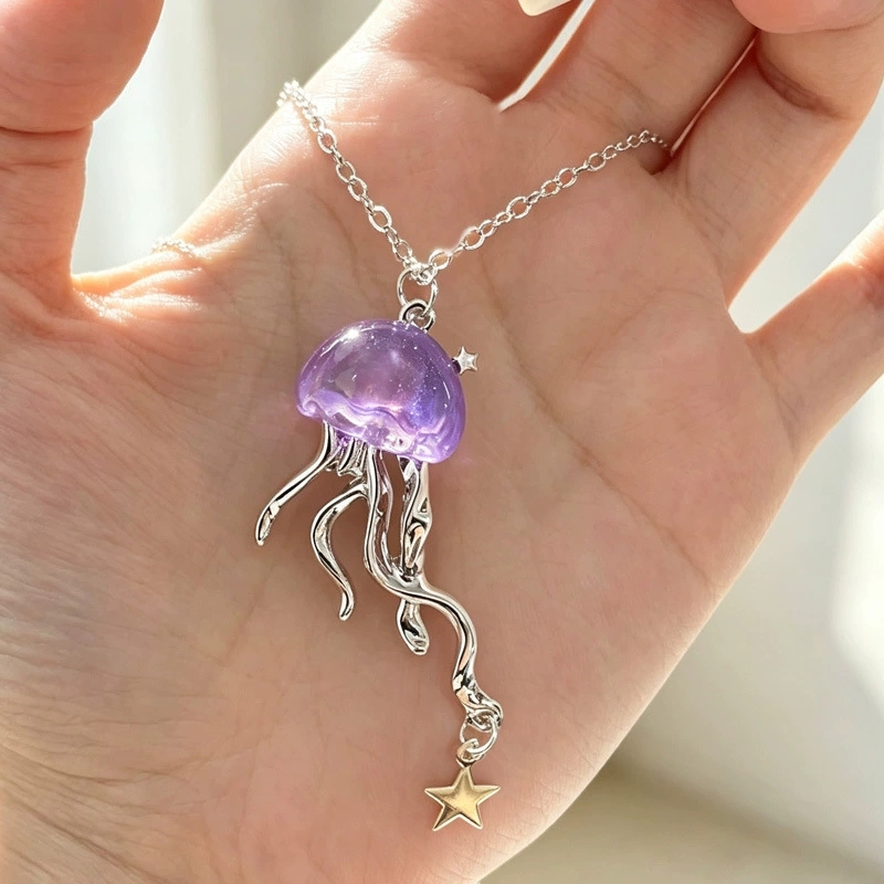 귀여운 보라색 해파리 오션 스타 펜던트 더블 레이어 초 - Layered Pendant Necklace Aesthetic 리뷰 및 가격