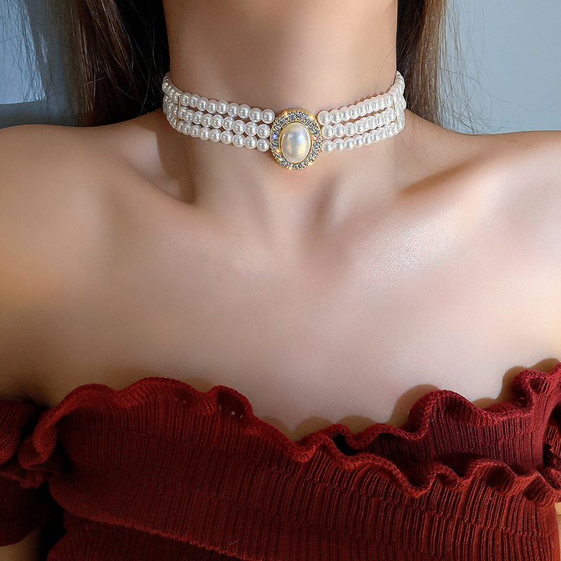 럭셔리 빈티지 3 레이어 모조 진주 칼라 초커, 트렌디 - Pearl Choker Necklace Vintage 리뷰 및 가격
