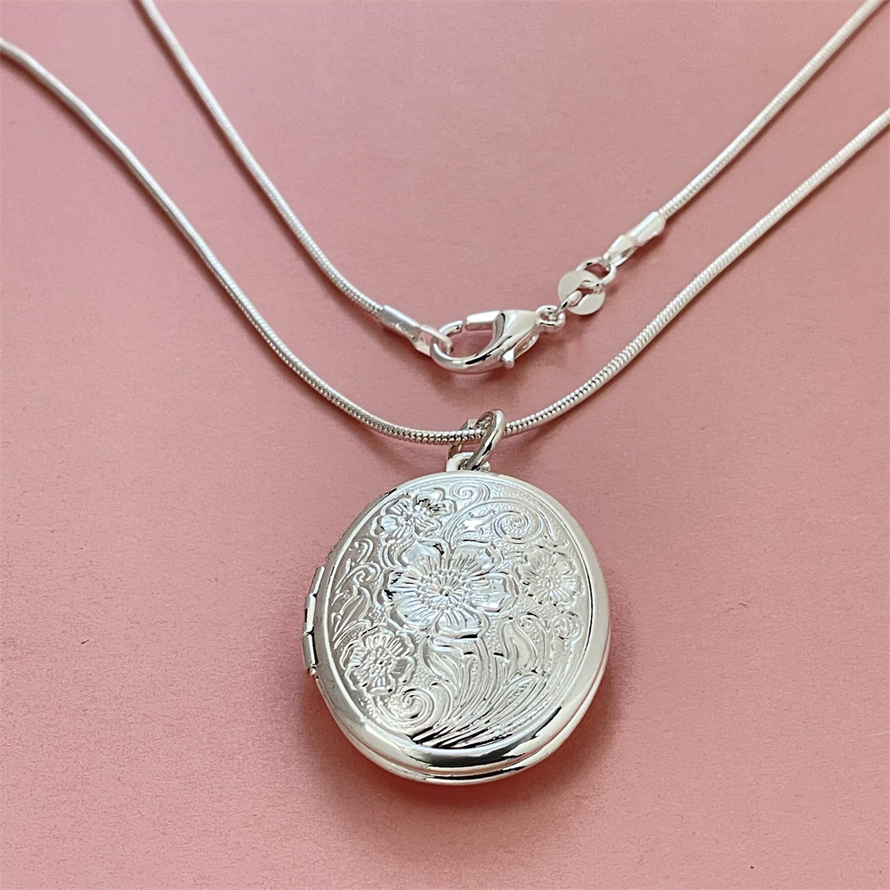 실버 뱀 목걸이 타원형 사진 프레임 펜던트, 남녀공용, - 925 Sterling Silver Chain Necklace Men 리뷰 및 가격