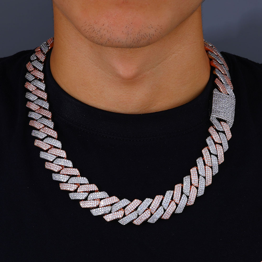 누오야 투톤 모자이크 체인 풀 CZ 아이스드 아웃 목걸 - Cuban Link Chain 12Mm 리뷰 및 가격